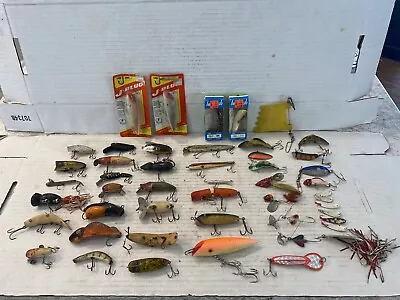 Vintage Fishing Lure Lot : (49)  Wooden Spoons Spinners Crank Baits Flatfish • $19.95