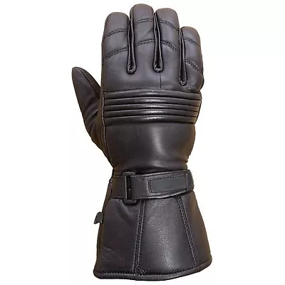 Premium Leather Long Gauntlet Motorcycle Biker Riding Winter Gloves Black G12 • $17.49