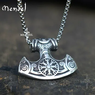 MENDEL Mens Stainless Steel Norse Viking Compass Ship Vegvisir Pendant Necklace • $12.99
