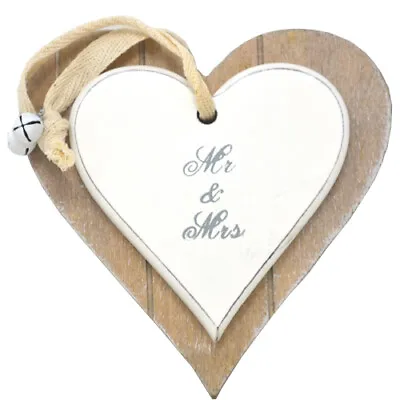 New Wooden Hanging Heart Shaped Mr & Mrs Plaque Home Decor Xmas Wedding Gift • £2.95