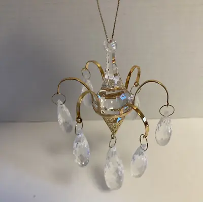 Chandelier Gold Tone With Clear Dangling Faceted Prisms Christmas Ornament • $12.99