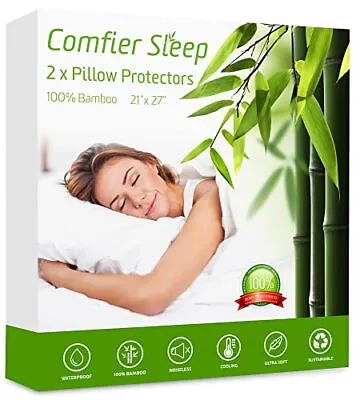 2 Pack Pillow Protectors With Zipper Standard Size Triple Layer 100% Bamboo Supe • $12.88