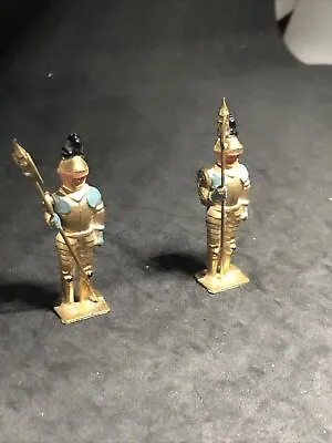 Vintage Golden & Blue Knights Lead Toy Soldiers 2 In Set Made In England • $35