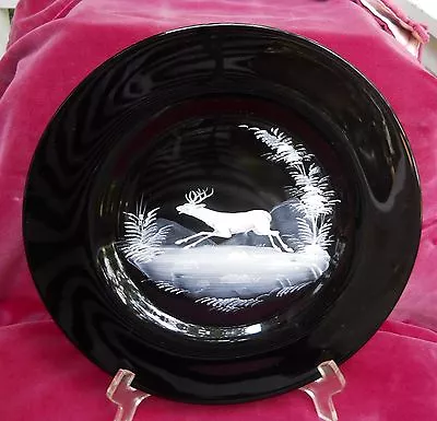 Vintage Westmoreland? Deer Dinner Plate S Wildlife Black Glass Mary Gregory 11   • $93.99