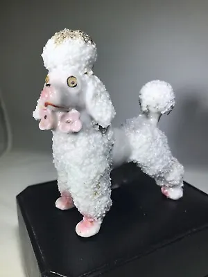 VTG Mid Century White Pink W/glitter Spaghetti Sugar Coated Poodle Dog Figurine • $15.99