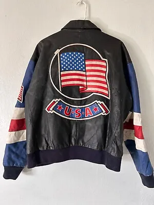 Michael Hoban U.S. Authentic Mens Multicolor American Flag Leather Jacket XLarge • $39.99