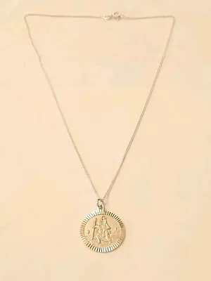 Sterling Silver St Saint Christopher Pendant Curb Chain Necklace Hallmarked 3.2g • £9.99