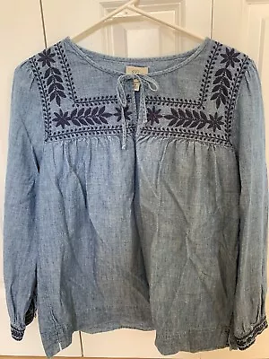 Jcrew Chambray Denim Embroidered Top Navy Small • $6