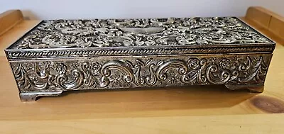 Vintage Ornate Baroque Floral Rectangular Jewelry Box Godlinger Silver 1992  • $20