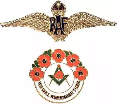 £12.99 • Buy RAF Sweetheart Wings Gold Colour Brooch+ Masonic We Will Remember Enamel Badge