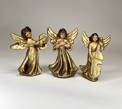 3 Vintage Miniature Gold Angel Figurines W/ Musical Instruments Made In Italy • $11.99