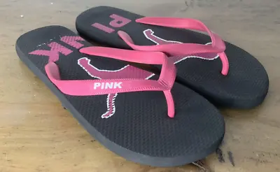 Victoria's Secret Pink Dog Sandals Size Large 9-10 Black/Pink Flip Flops Straps • $23.98