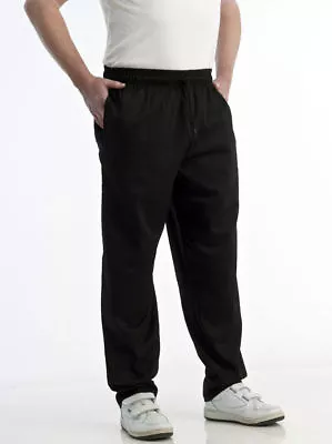 BLACK CHEF TROUSER Catering Elasticated UK Kitchen Chefs Trousers 3 Pockets • £10.99