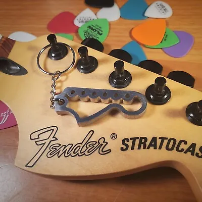 Stainless Steel Guitar Headstock Keychain (Strat) - Music Lover's Keyring Charm • $12.98