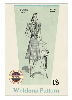 1940s Wartime Day Dress Vintage Sewing Pattern Bust 36 - Copy • £19.99