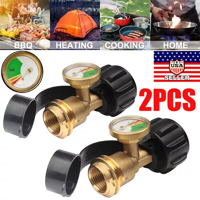 Propane Tank Gauge Brass Adapter W/Gas Pressure Level Meter Indicator For BBQ RV • $19.98