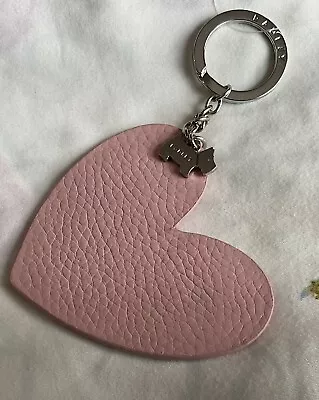 Radley - Heart Shaped Pink Pebbled Leather Keyring With Metal Dog • £12