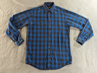 Eddie Bauer Flannel Shirt Men Large Blue Buffalo Check Snap Long Sleeve Vintage • $16.49