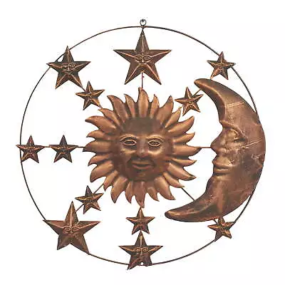 DecMode Bronze Metal Indoor Outdoor Sun And Moon Wall Decor With Stars • $23.48