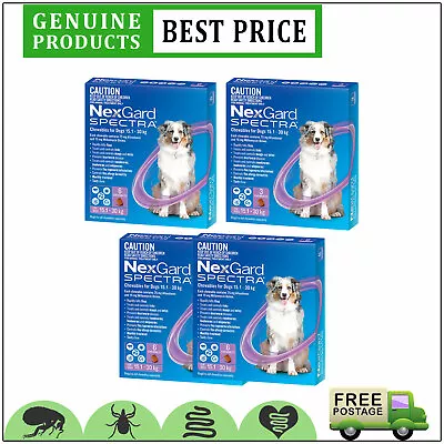 Nexgard Spectra Flea Worms Protection For Dogs 15 To 30 Kg 3612 Doses PURPLE • $76.92