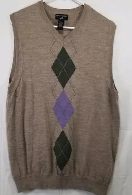 Banana Republic Mens Sweater Vest Size L Merino Wool Brown Argyle Pullover VNeck • $19.99