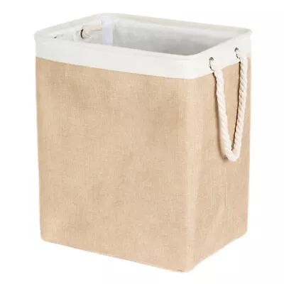 Beige Foldable Collapsible Fabric Laundry Hamper Bag Clothes Washing Bin Basket • £12.95