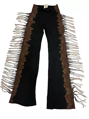 T-PARTY Womens Pants Western Fringe Bell Bottom Rodeo Tie Dye Stretchy Yoga Sz L • $69