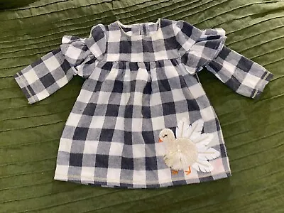Mudpie Thanksgiving Dress Baby Girl 6-9 Months Check Turkey Embroidery • $9.99