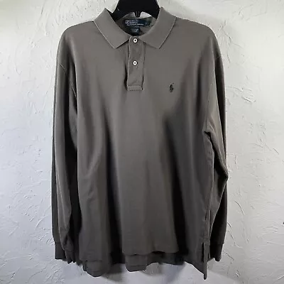 RALPH LAUREN Polo Shirt Men's Large Gray Long Sleeve Collared 100% Cotton • $17.95