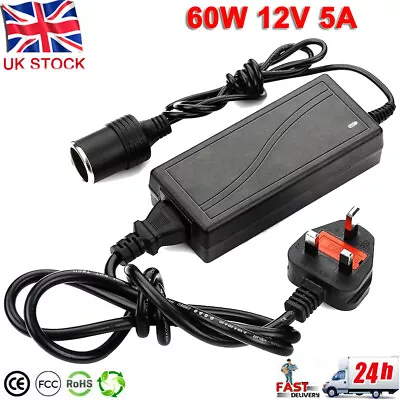 AC 240V To DC 12V Home To Car Power Converter Adapter 5A 60W Cool Box Car Fridge • £10.44