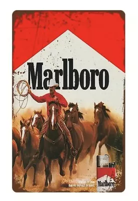 MARLBORO COWBOY LASSO HORSE CIGARETTE TIN METAL SIGN 8 X12  • $10.97