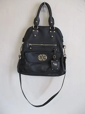 $39.99 • Buy Retired Emma Fox Black Leather Fold Over Satchel Hobo Handbag Shoulder Bag Lily