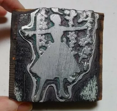 Vintage Letterpress Printing Block Woman Performing Dancing Or Singing Flowers • $28