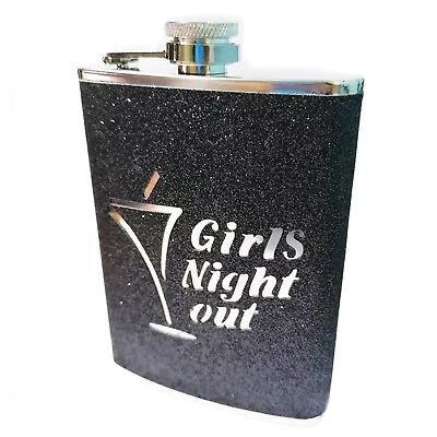 8oz Hip Flask Black Glitter Girls Night Out High Quality Stainless Steel No#1 • £5.99