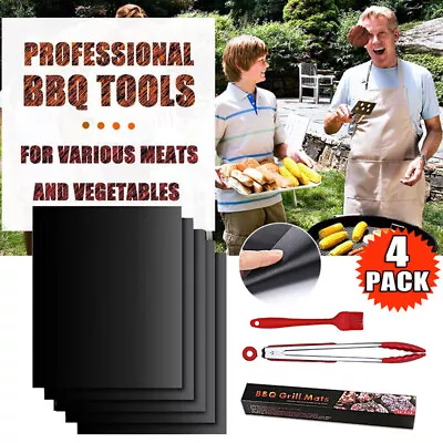 BBQ Grill Mat Reusable Bake Sheet Resistant Teflon Meat Barbecue Non-Stick Party • $13.33