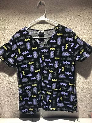 DC Comics Scrubs Womens Medium Batman All Over Print Nurse Health Care Shirt Top • $15