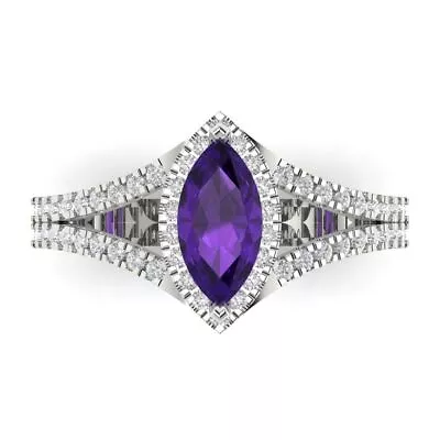 1.2ct MQ Split Shank Natural Amethyst Promise Bridal Wedding Ring 14k White Gold • £340.56