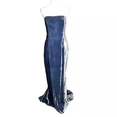 Vtg Hugo Buscati Velvet Strapless Maxi Mermaid Train Evening Dress Light Blue 6 • $49.99