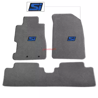 For 01-05 Honda Civic Gray Nylon Front Rear Floor Mats Carpet 3PCS W/ Blue Si • $57.99