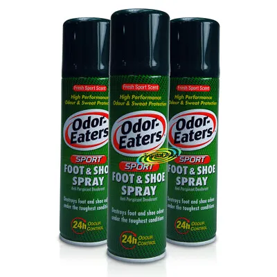3x Odor Eaters Sport Foot & Shoe Anti Perspirant Deodorant Spray 150ml • £18.39