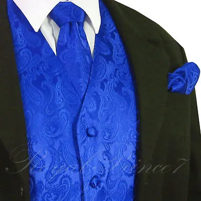 New Style Men's Paisley Dress Vest And Neck Tie Hankie Set For Suit Or Tuxedo • $26.33