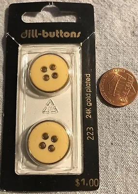 2 DILL Cream Enamel Gold Tone Metal Sew-through Buttons 3/4  20MM 1 Card # 3564 • $2.50