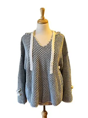 Vintage Havana Knit B&W Sweater Hoodie L  Bell Sleeves Lacing Grommets NWT • $24.99