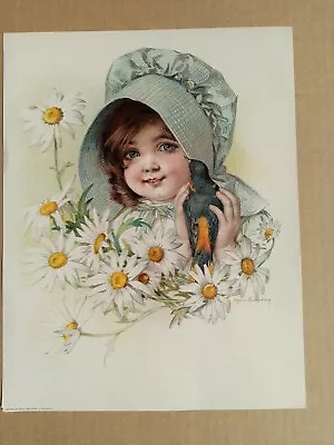 Maud Humphrey Original 1907 Lithograph Print- Girl With Bird & Daisies • $8