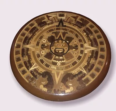 $75 • Buy Hand Carved Wooden Aztec Cuauhxicalli Calendar Wall Art Olvera Mexico 12 Inches