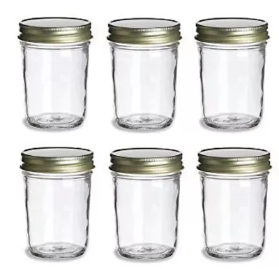 Nakpunar 6 Pcs 8 Oz Mason Glass Jars W/ Gold Plastisol Lined Lids • $19.99