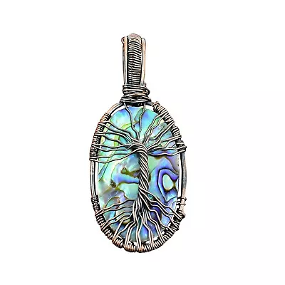 Abalone Shell Wire Wrapped Tree Of Life Pendant Handcrafted Copper Gift 2.4  • $21.30