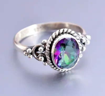 925 Solid Sterling Silver Rainbow Mystic Topaz Gemstone Handmade  Ring Gift. • $20.64