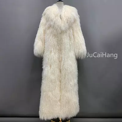 100% Real Mongolian Sheep Fur Long Jacket Luxury Fur Coats Winter Fur Overcoats • $477