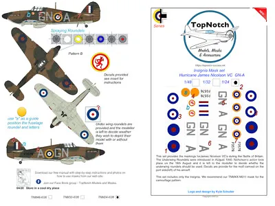 TopNotch Hurricane Mk1 James Nicolson VC  Insignia Vinyl Mask Set • £15.75